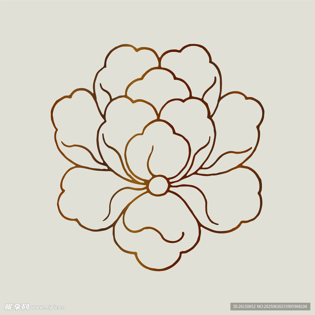 金色线条勾勒的优雅牡丹花
