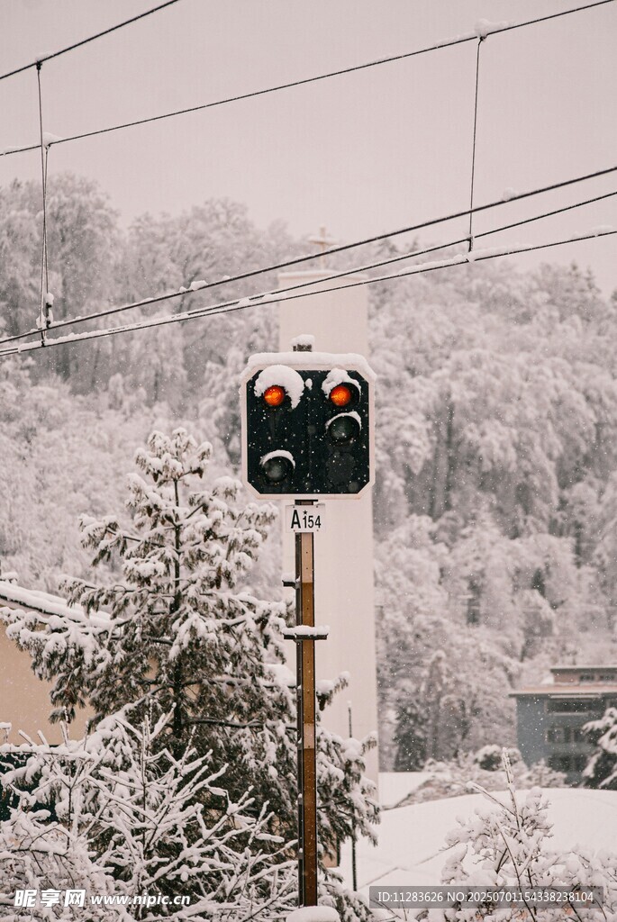 雪覆交通信号灯