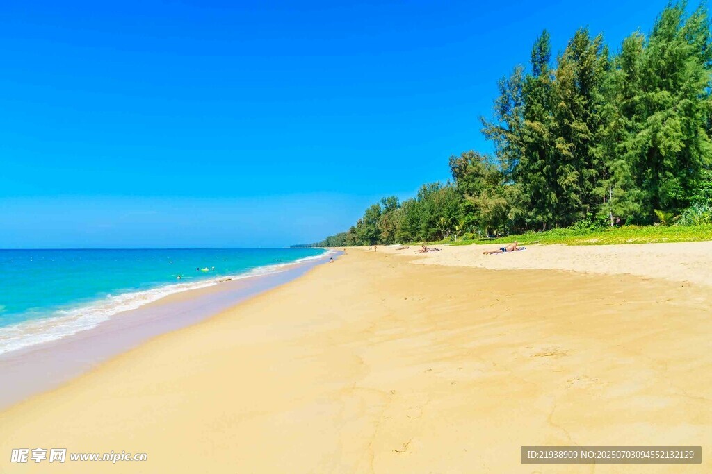 美丽沙滩与碧海绿树