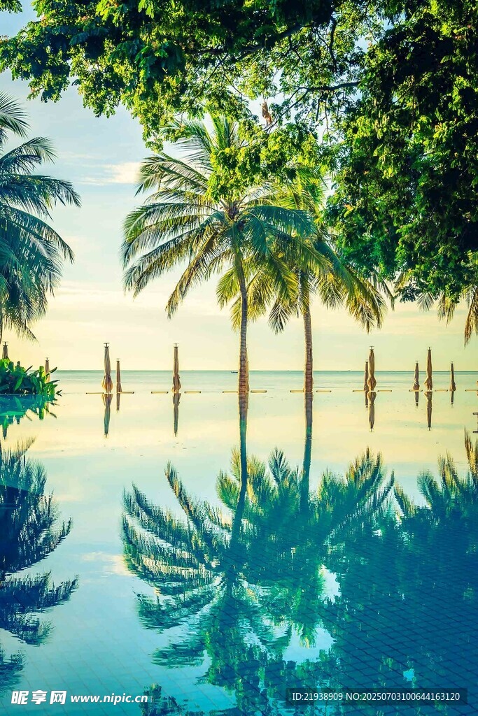 海滨泳池畔的静谧风光