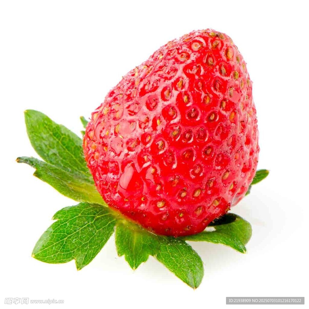 鲜红草莓带绿叶