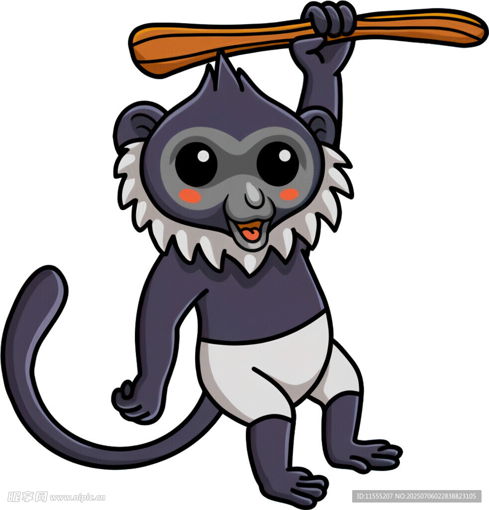 举着木棍的可爱小猴