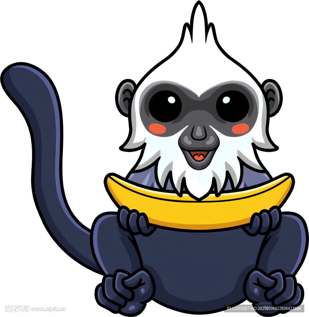 可爱白脸卷尾猴抱香蕉