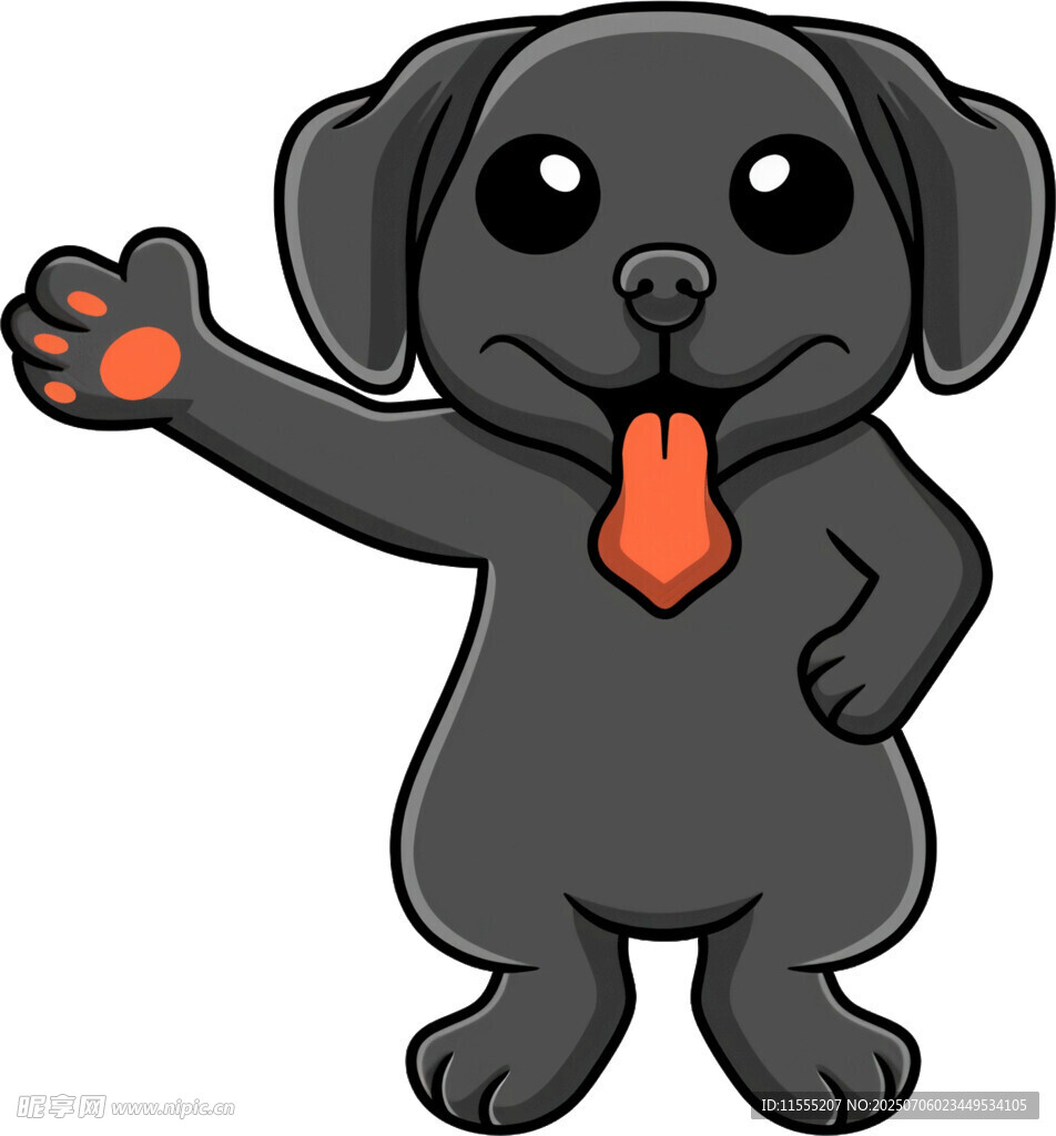 可爱黑小狗挥手打招呼