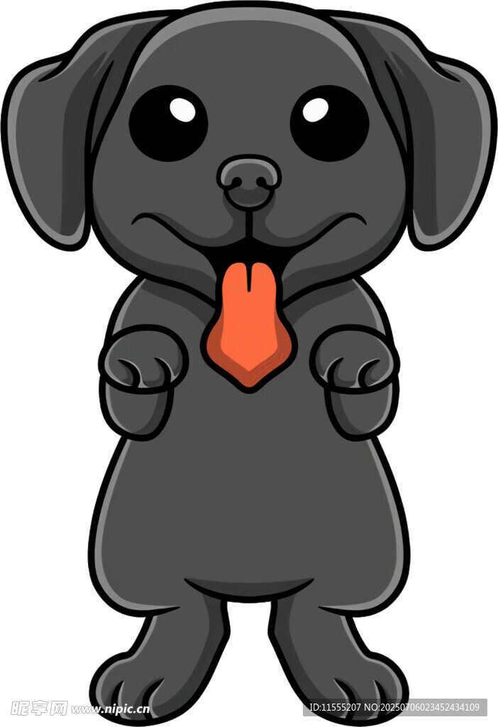 可爱黑小狗吐舌站立