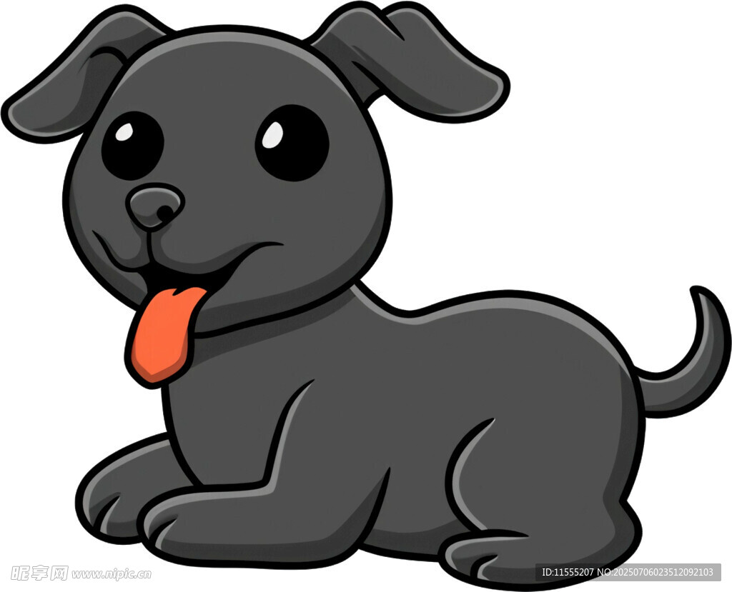 趴着的黑色卡通小狗