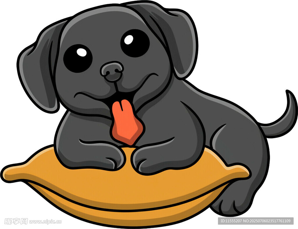 趴着吐舌的可爱小黑狗