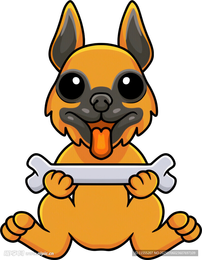 叼骨头的可爱卡通小狗