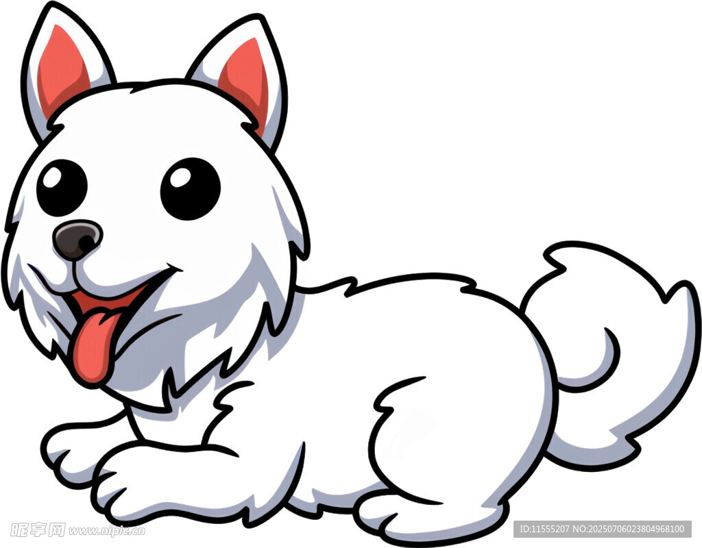 可爱趴卧的卡通小白狗