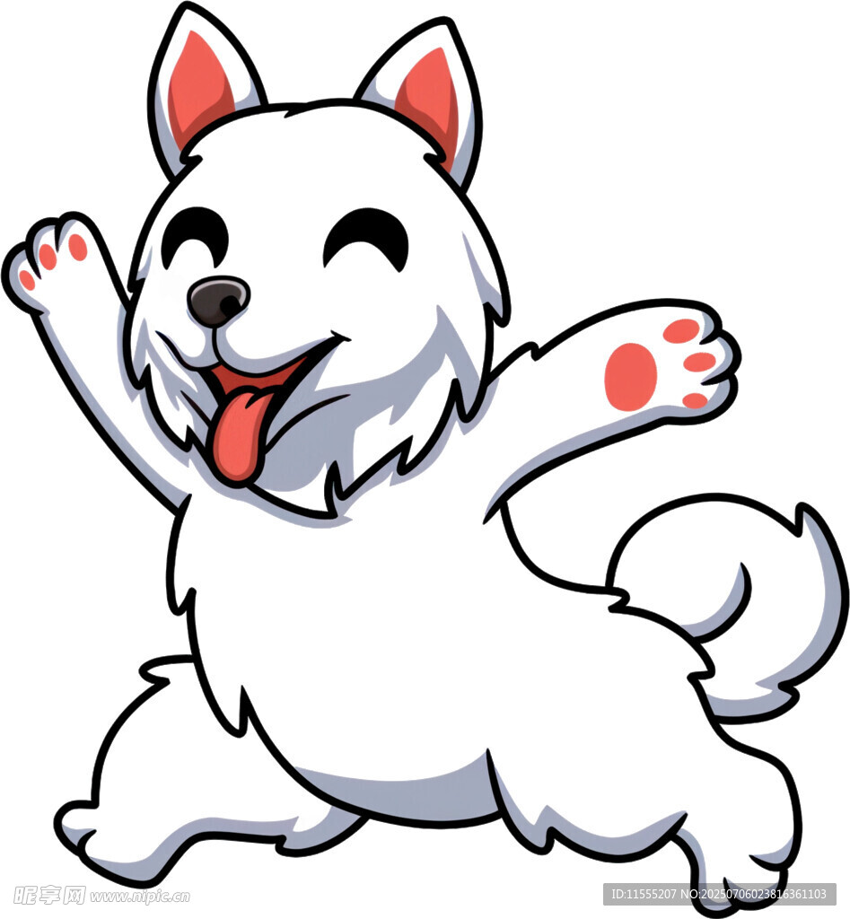 欢快跳跃的卡通小白狗