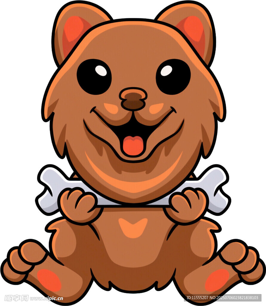 可爱小狗抱骨头卡通形象