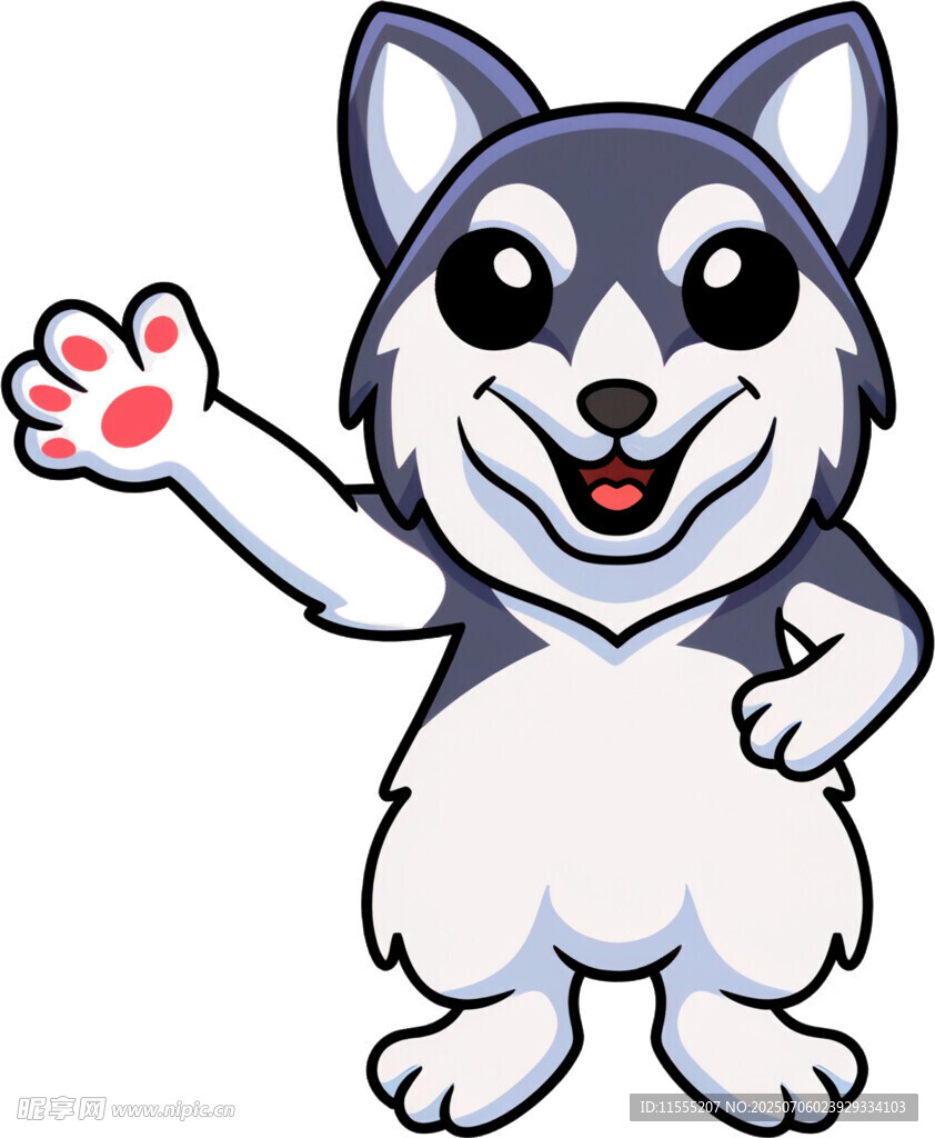 可爱哈士奇挥手打招呼