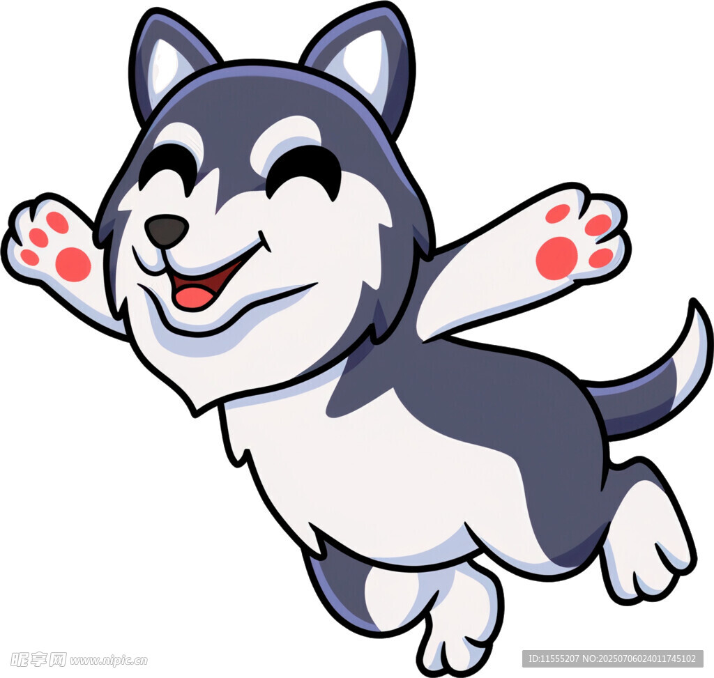 欢快跳跃的卡通哈士奇