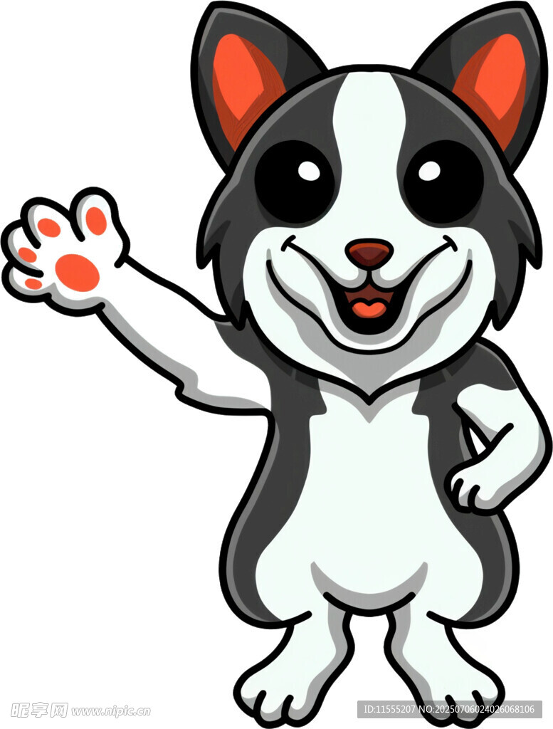 挥手的可爱卡通小狗