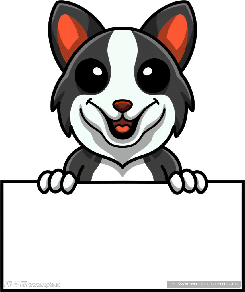 卡通小狗举空白标牌