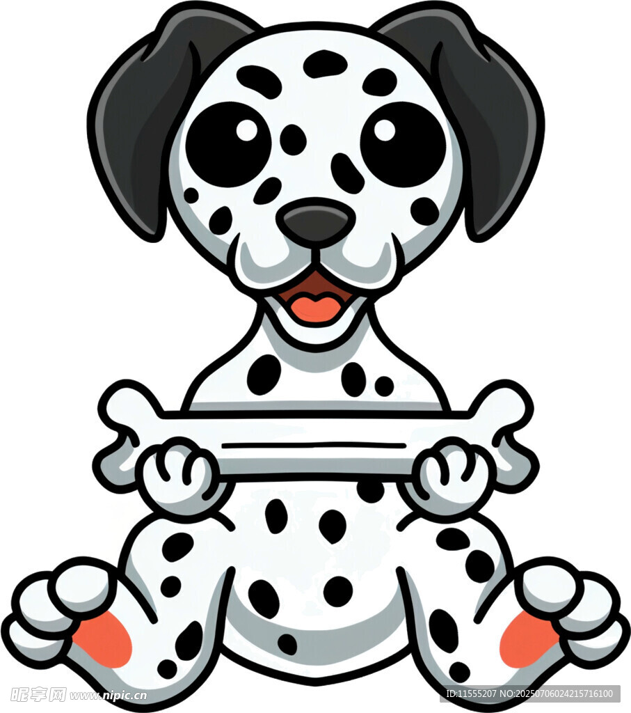 可爱斑点狗抱骨头