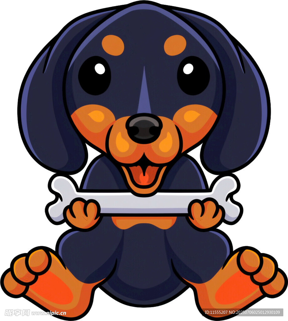 可爱腊肠犬抱骨头