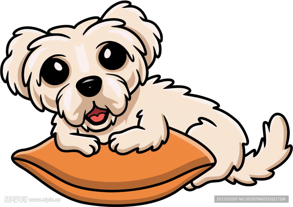 可爱小狗趴在橙色垫子上