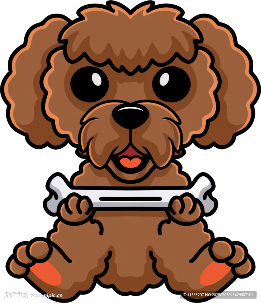 可爱泰迪犬抱着骨头