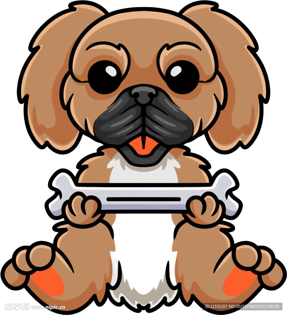 可爱小狗抱骨头卡通形象