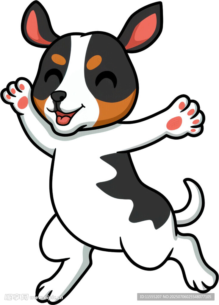 欢快跳跃的三色小狗