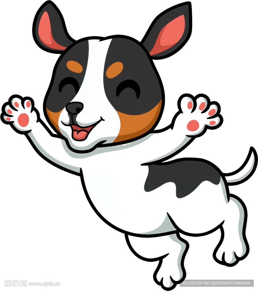 跳跃的可爱三色小狗