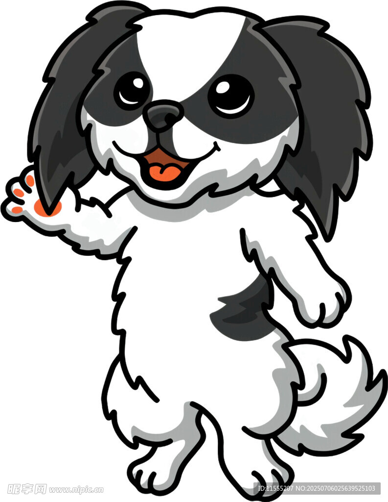 可爱黑白小狗挥手示意