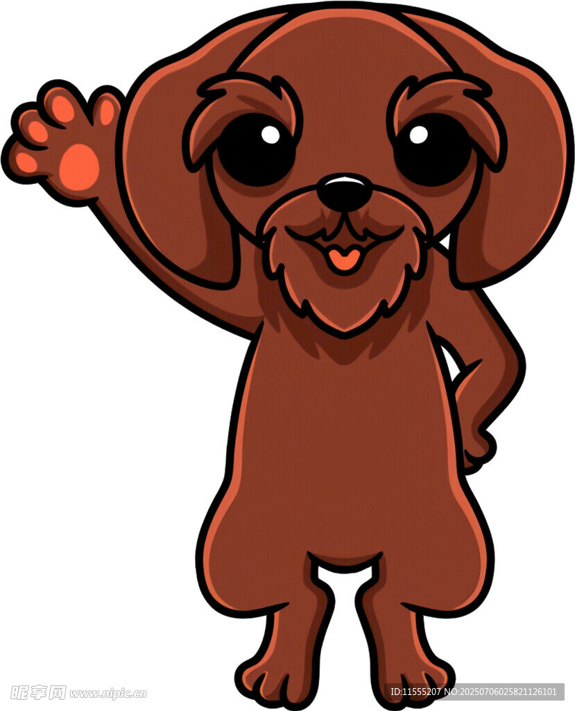可爱棕色小狗挥手示意
