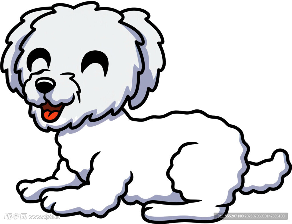 可爱趴卧的卡通小白狗