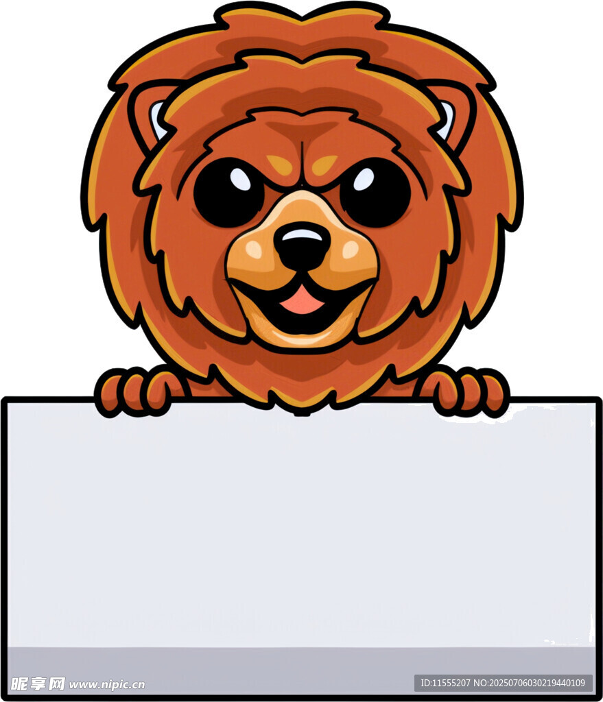 卡通狮子举空白标牌