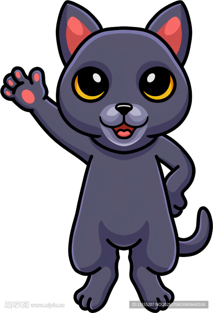 可爱黑猫挥手打招呼