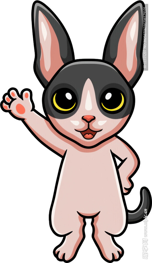 挥手的可爱卡通猫咪