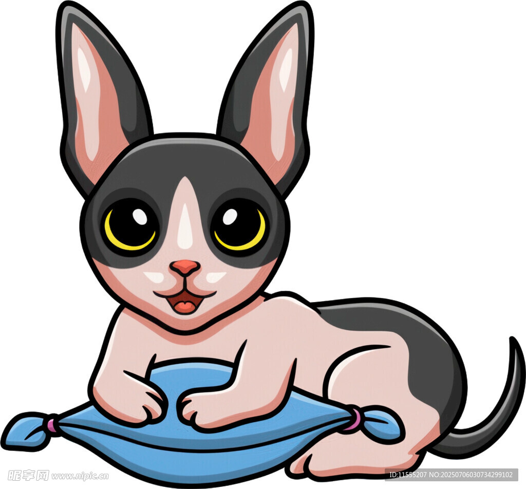 可爱猫咪趴在蓝色垫子上