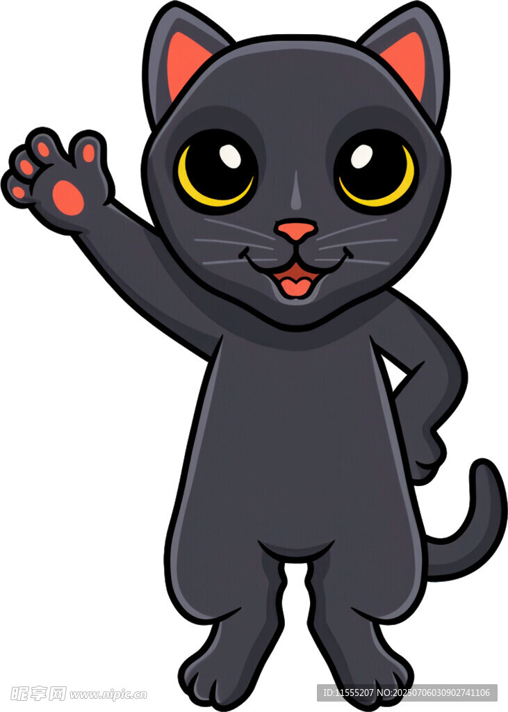 可爱黑猫挥手打招呼