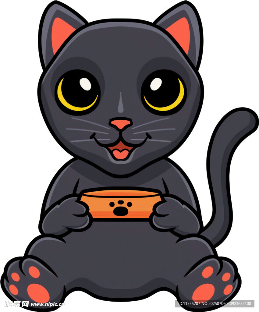 黑猫捧碗可爱模样