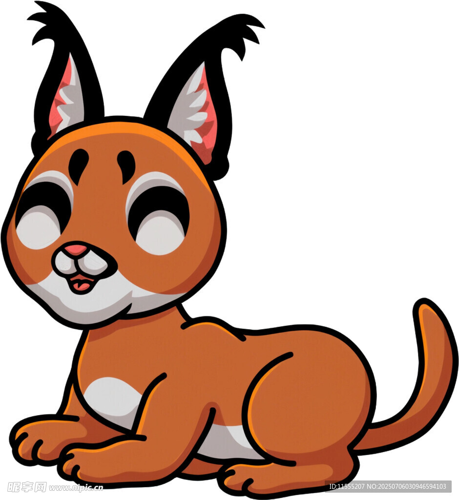 可爱躺卧的卡通猞猁小猫