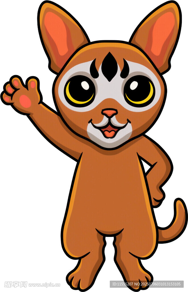 挥手的可爱卡通小猫