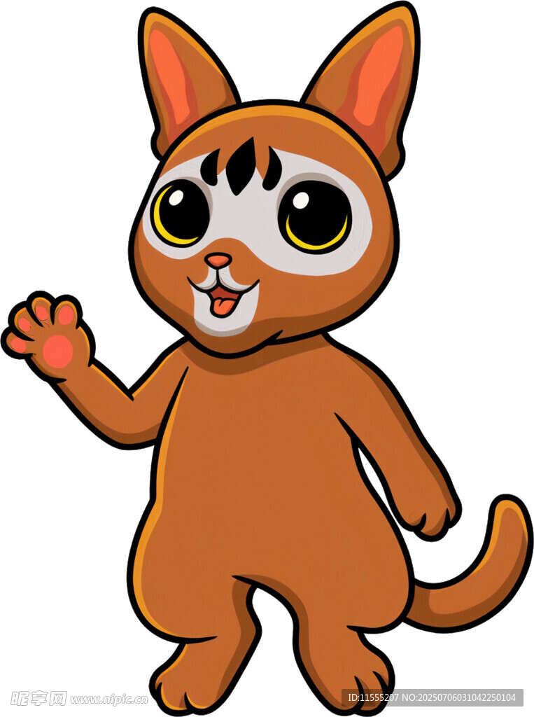 可爱招手卡通小猫