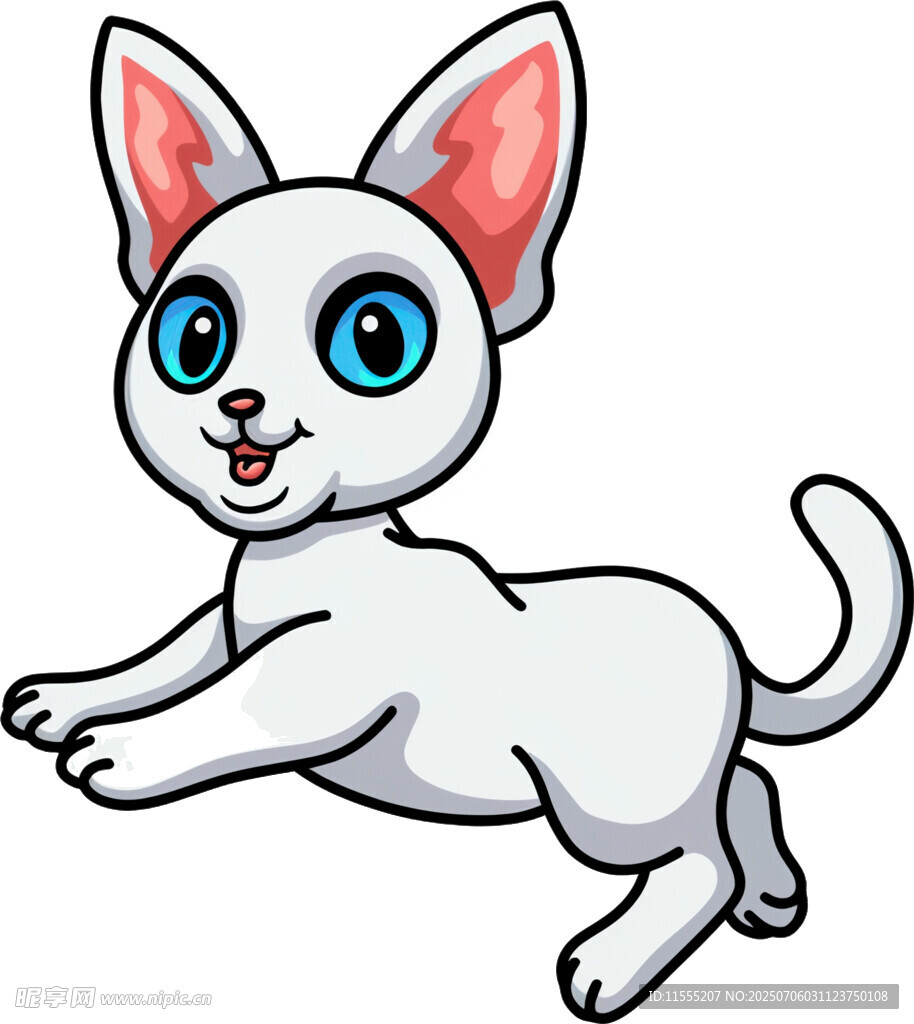 可爱小白猫欢快奔跑