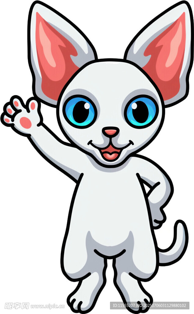 挥手的可爱卡通小白狗