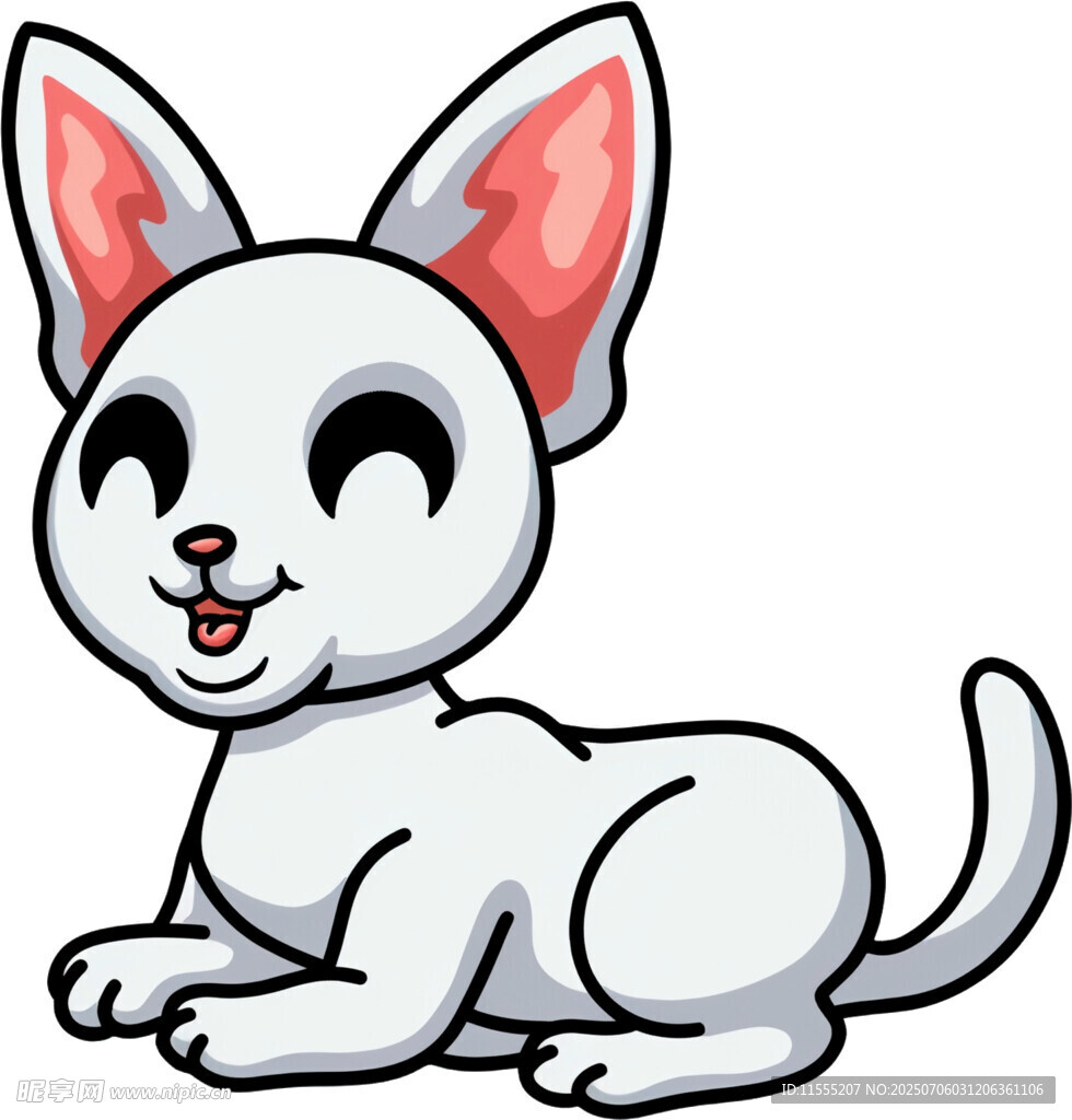 可爱躺卧的卡通小白猫