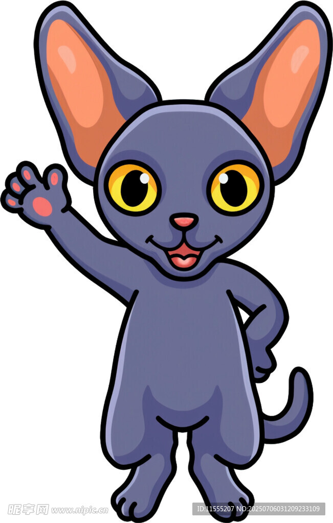 挥手的可爱紫色猫咪