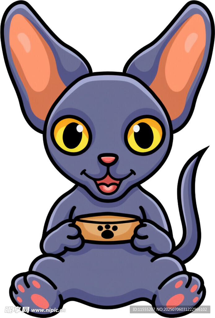 可爱蓝猫捧碗卡通形象