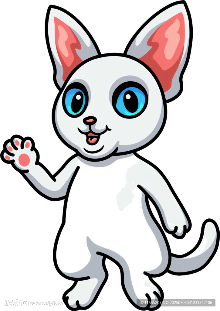 可爱招手小白猫