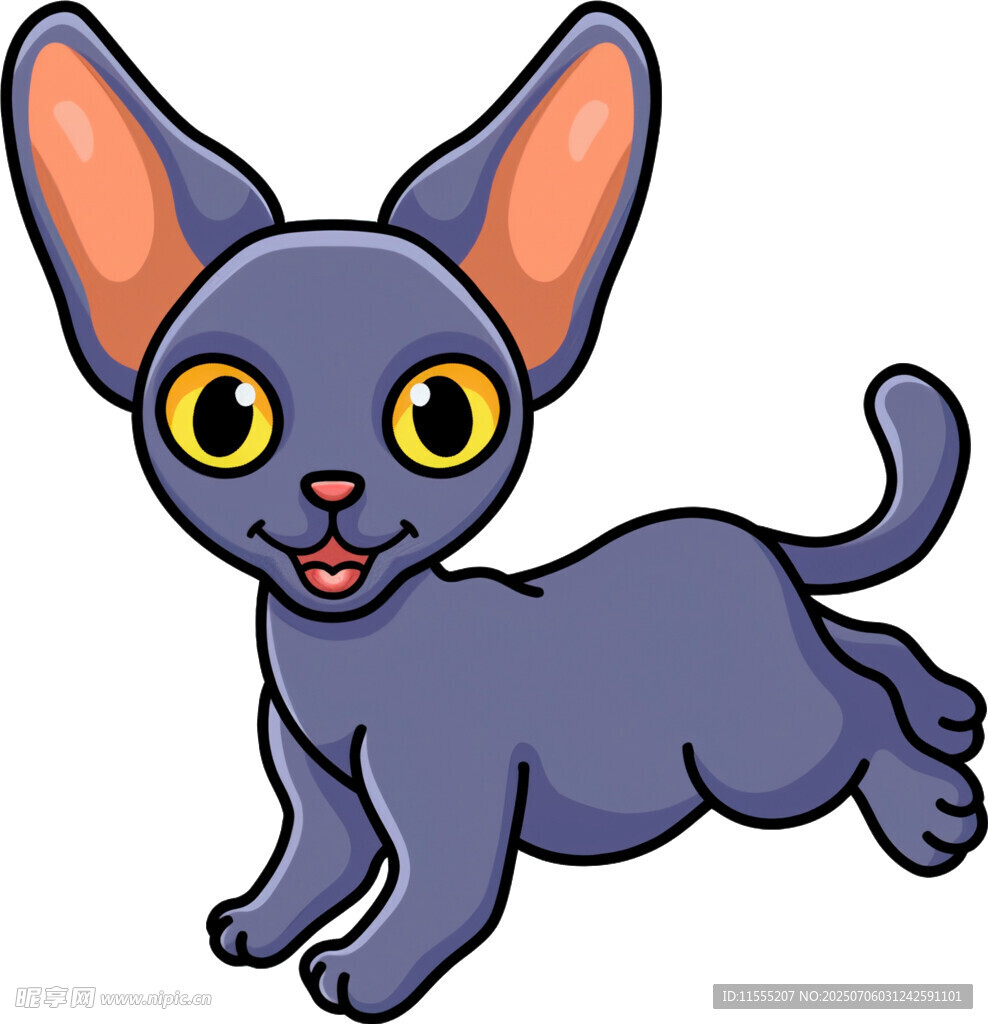 奔跑的紫色卡通小猫