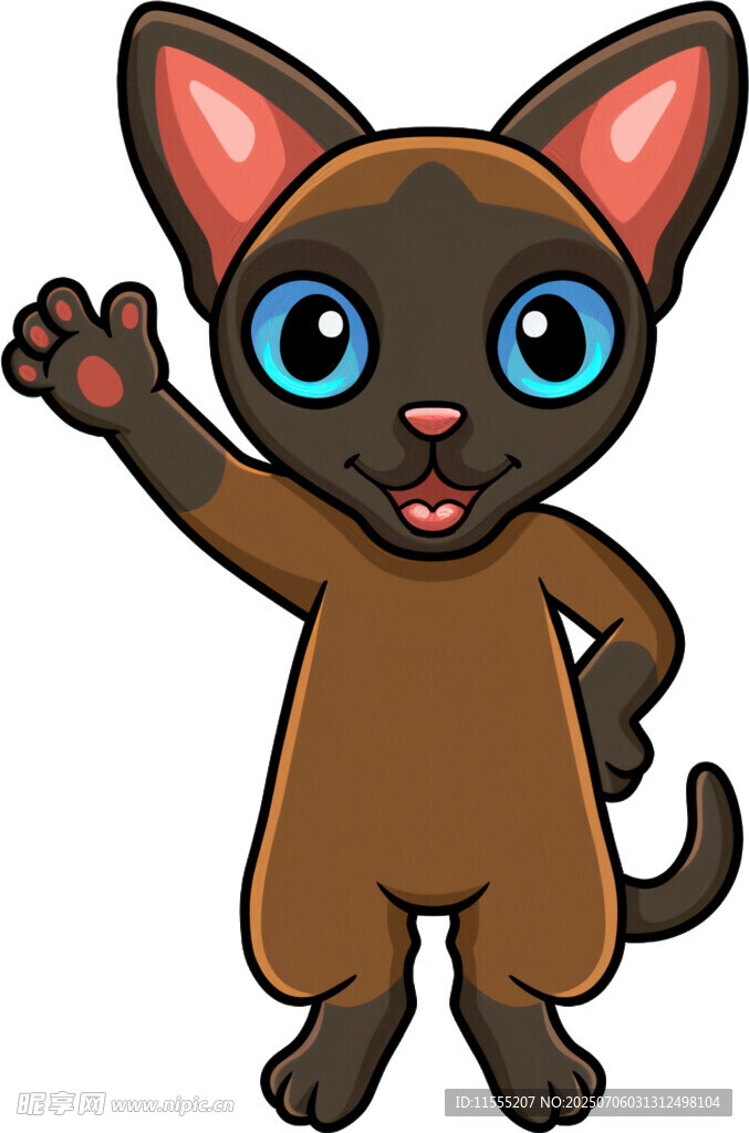 挥手的可爱卡通暹罗猫