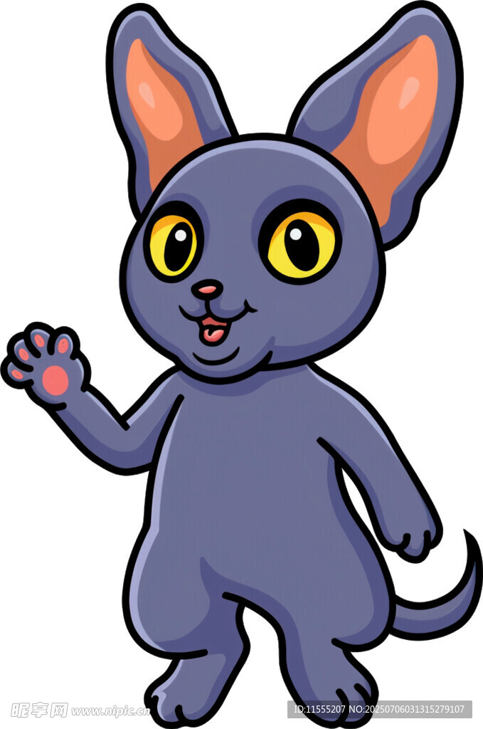 可爱紫色小猫挥手