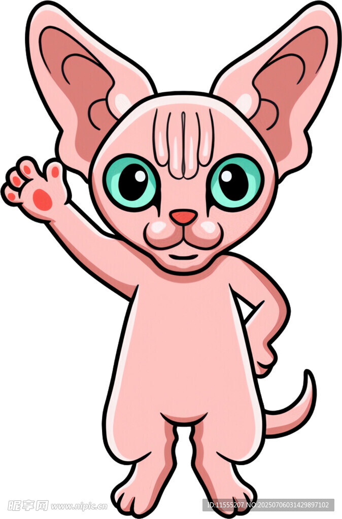 挥手的无毛猫卡通形象
