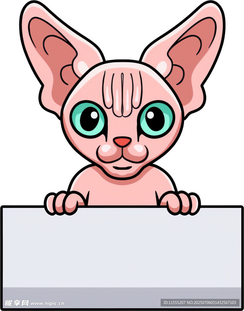 无毛猫举空白标牌