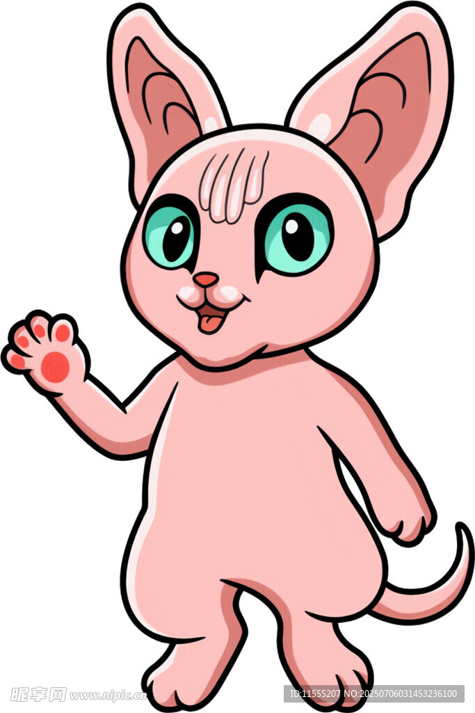 可爱招手的粉色卡通小猫